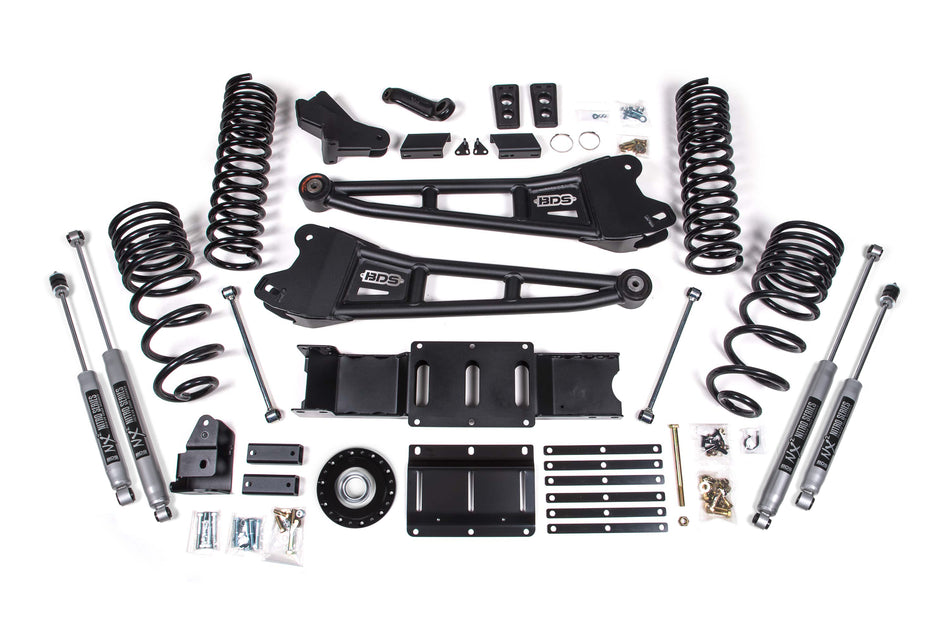 2025 Ram 2500 4WD (Diesel) 4 Inch Radius Arm Suspension Lift Kit W/ Indexing Ring, 2.5 Inch Rear Lift, Coil Spring - NX2 Shocks BDS Suspension