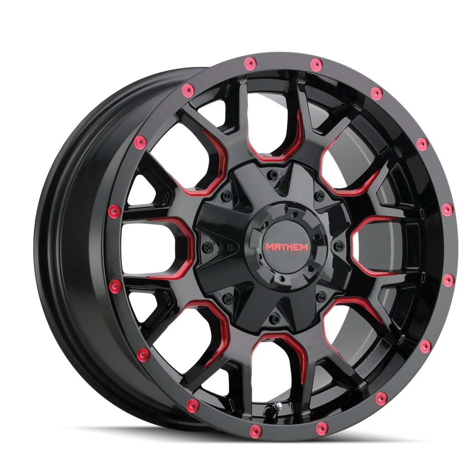 MAYHEM WARRIOR 8015 GLOSS BLACK MILLED PRISM RED 20X9 5-127/5-139.7 0MM 87MM