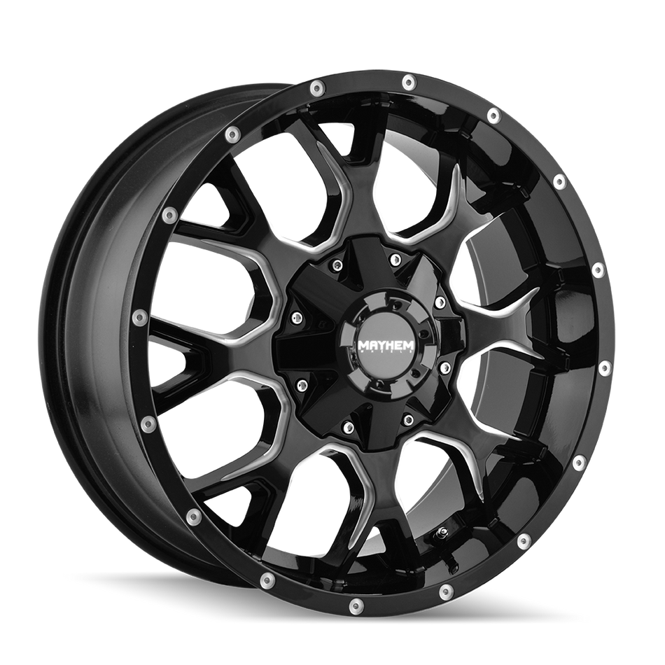 MAYHEM WARRIOR 8015 GLOSS BLACK MILLED 17X9 8-165.1 18MM 130.8MM